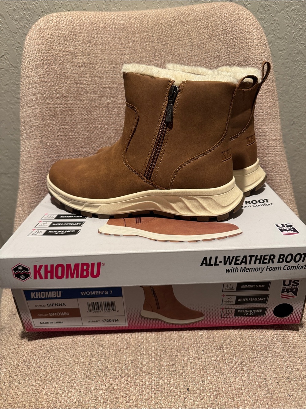 Khombu Women's Tan Brown Insulated Zip Winter Boots
